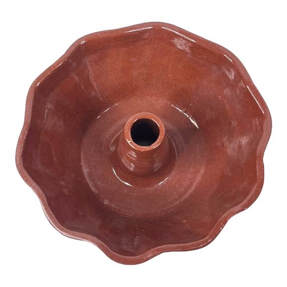 Vintage SJ Pottery BUNDT CAKE PAN 9" Redware Fluted Mold Bowl Dish Bethel MO USA - Picture 6 of 6